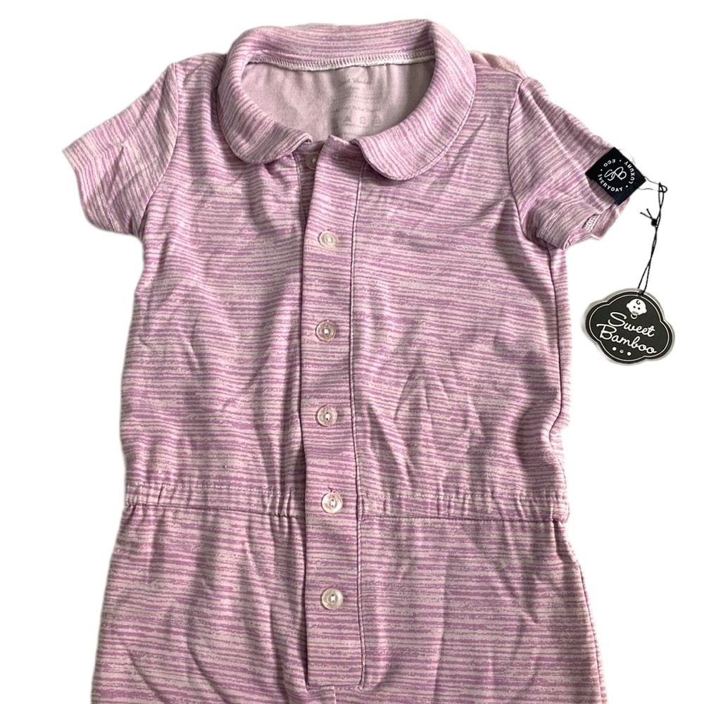 SWEET BAMBOO Romper Lilac One-Piece Short Sleeve with Collar - Picture 3 of 4